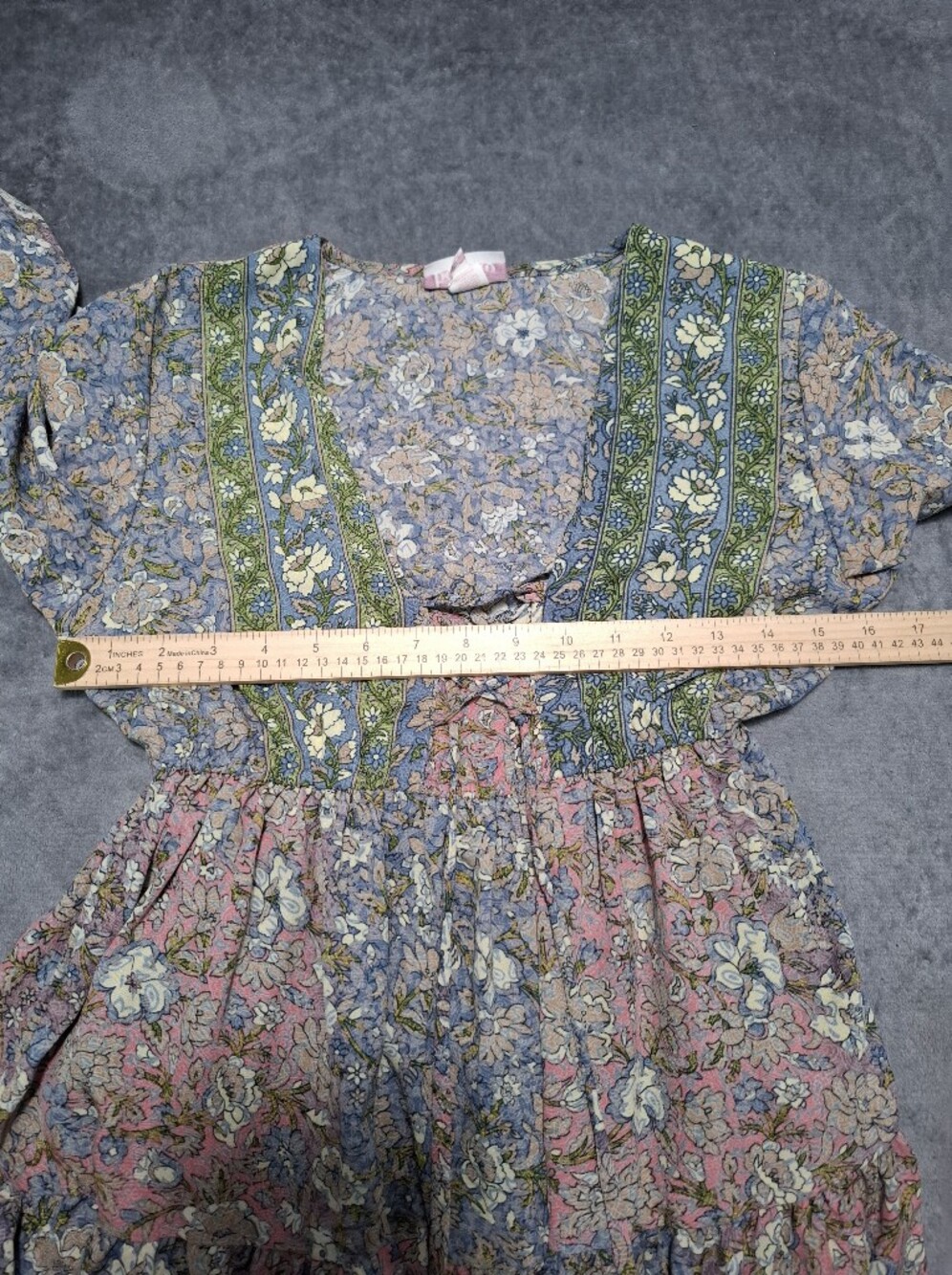 Boemo Lace-Up Tassel Maxi Dress Floral Multi Print S Cottagecore Paisant Layered - Picture 10 of 13